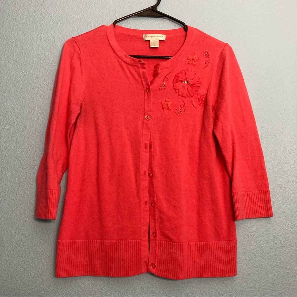 Christopher & Banks 3/4 sleeve decorated Cardigan - Salmon pink